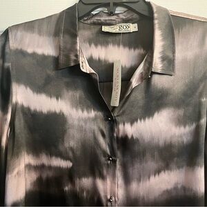 GO BY GO SILK Black and Lavender Silk Button Down Shirt